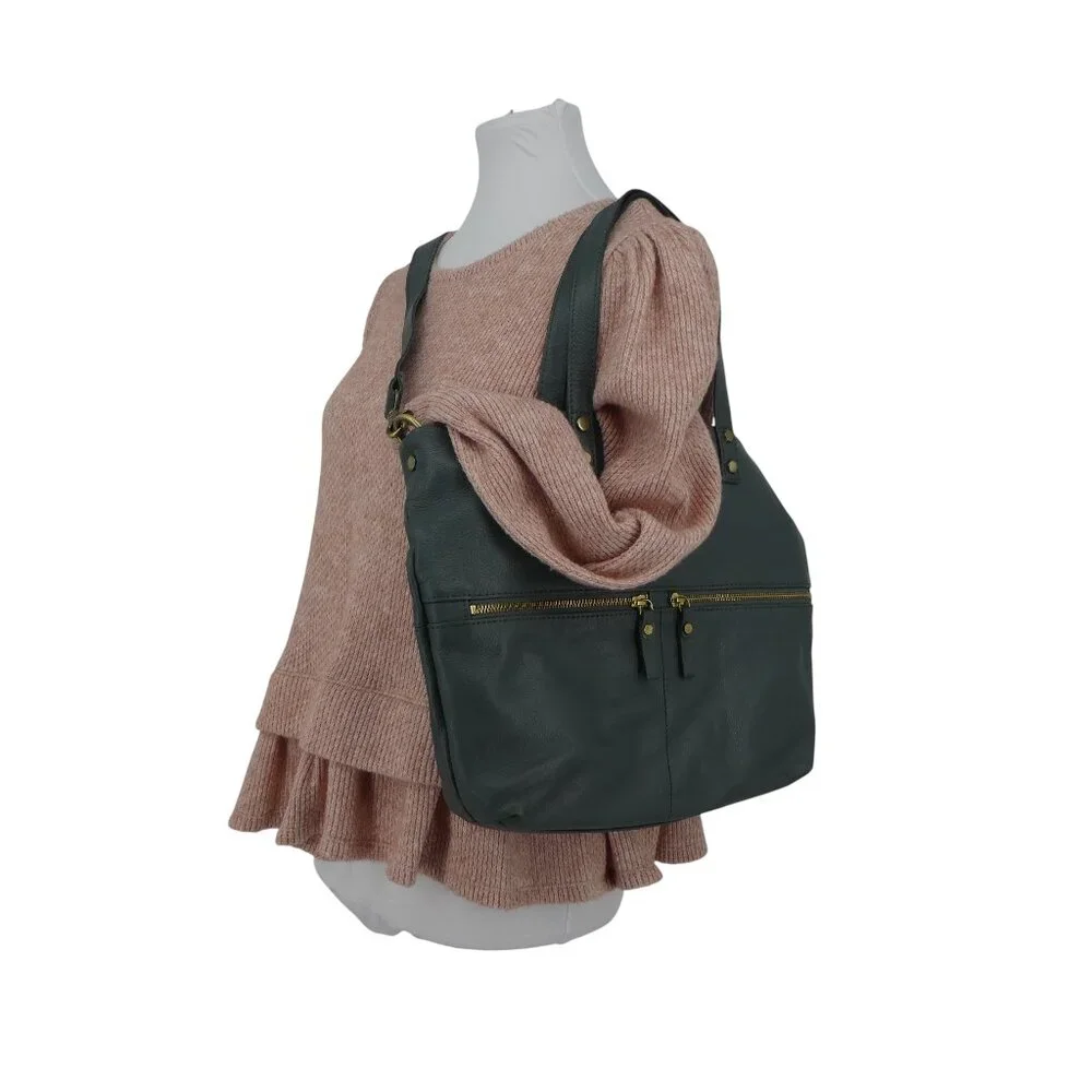 Aspen Green Leather Tote Shoulder Bag Purse Crossbody